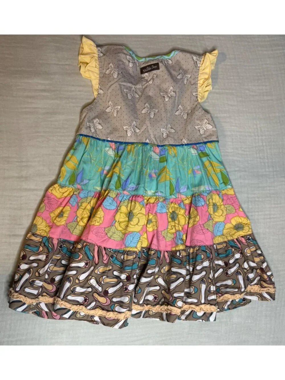 Matilda Jane Girls Size 4 Mixed Print Ruffle Dress Multicolor Floral & Butterfly - Picture 6 of 7